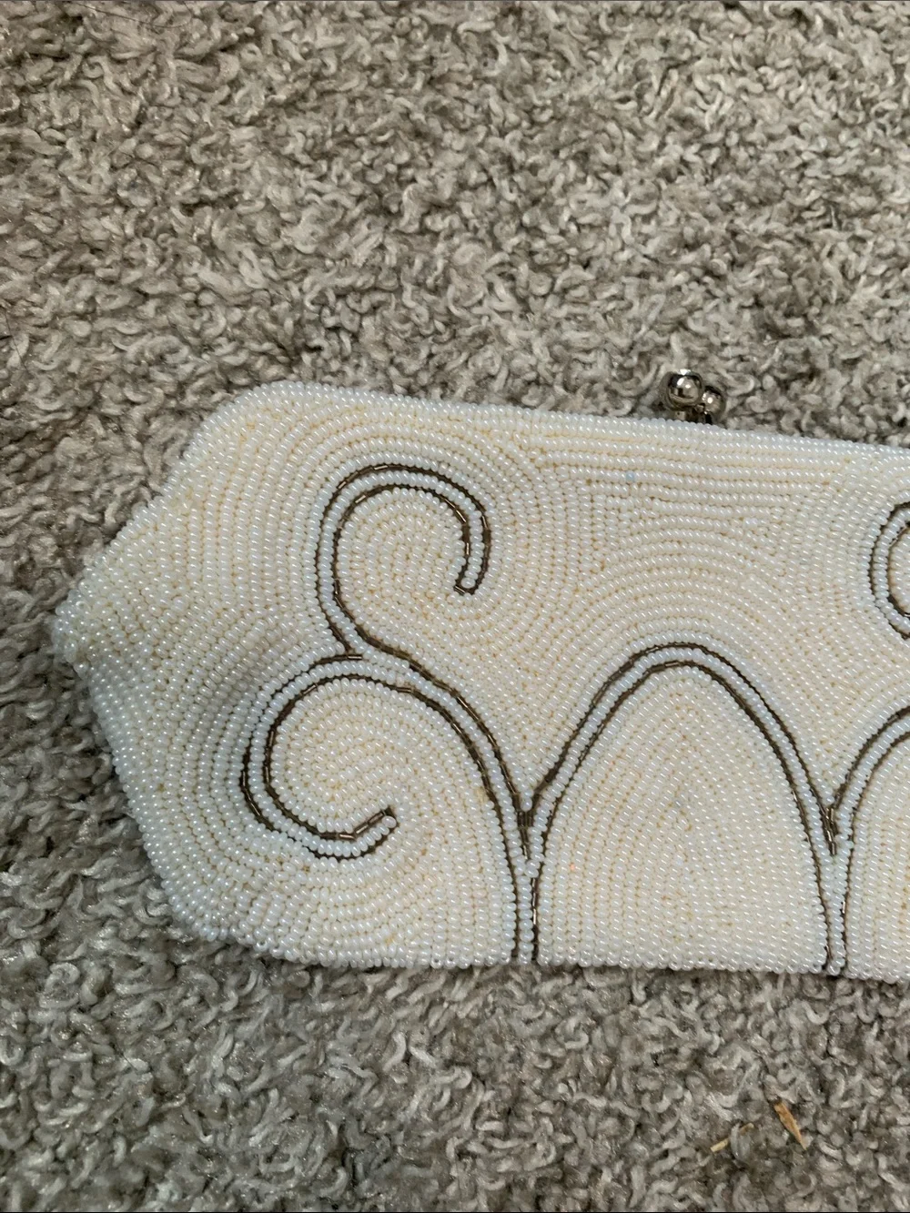 Vintage Fully Beaded Cream Clutch with Swirl Detail